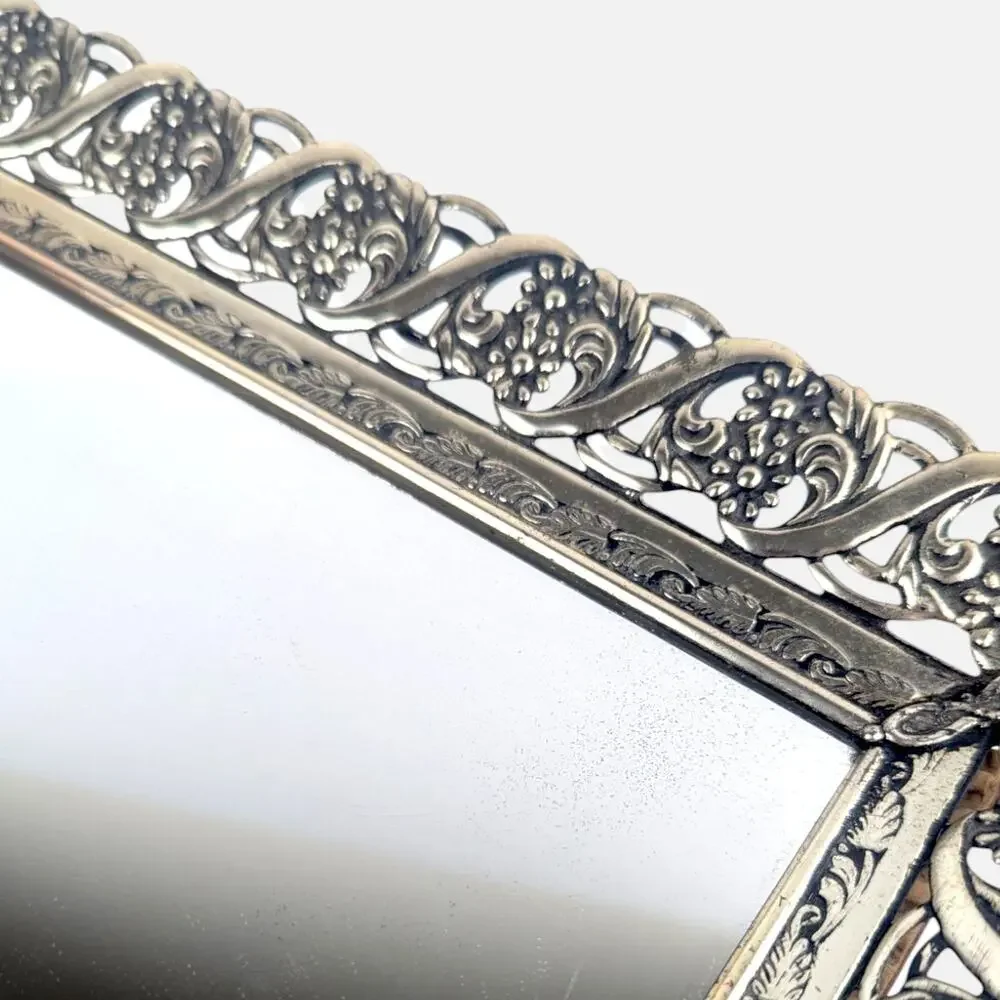Midcentury Silver Metal Vanity Mirror Tray